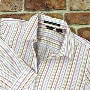 Eddie Bauer Shirt Womens Medium Pink Stripe Stretch Wrinkle Resistant 3/4 Sleeve